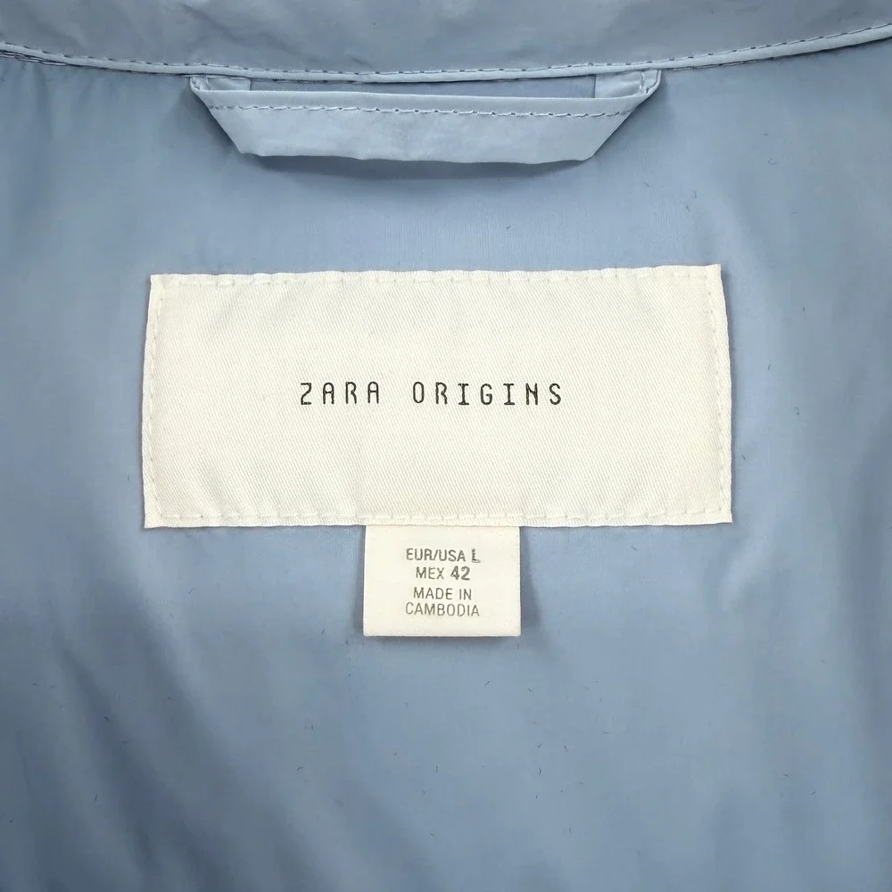 ZARA 100% Down Mens Puffer Vest Light Blue Quilted Snap Button Winter Cozy